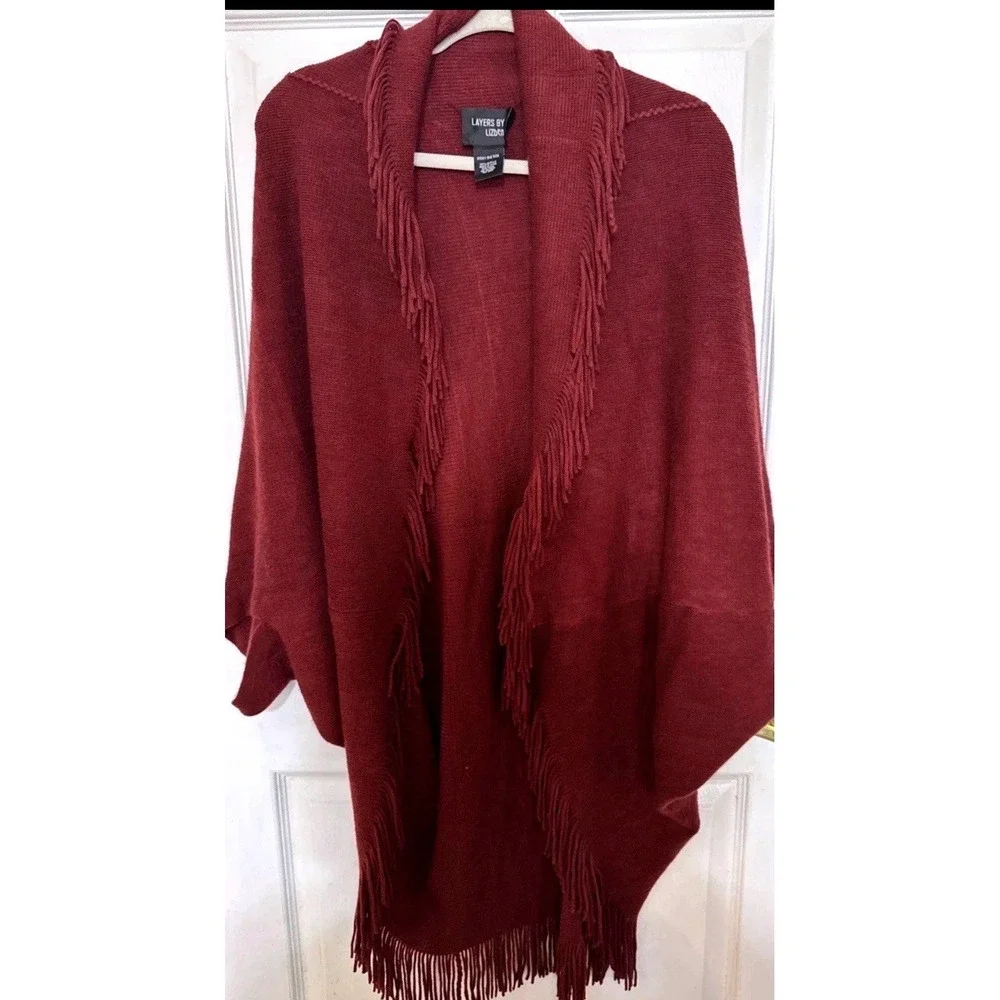 Layers‎ by Lizden Marvelush Shrug with Cable Detail NWOT Wine QVC One size Missy
